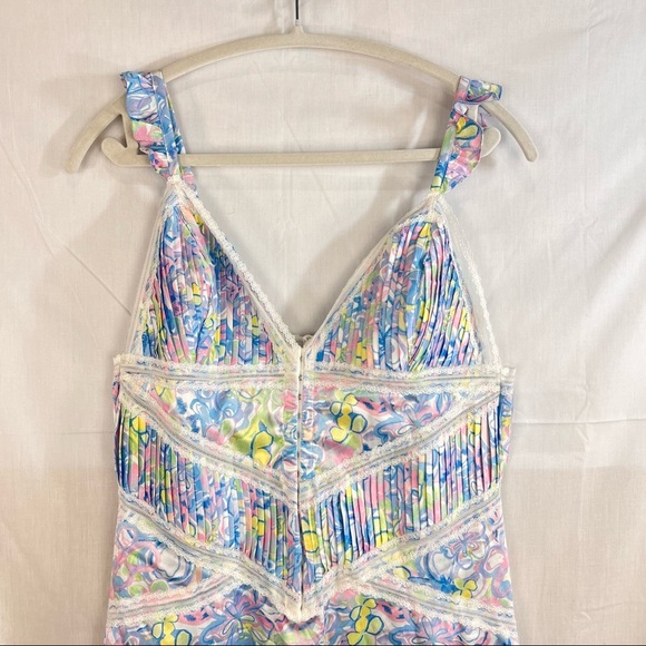 For Love & Lemons Sun Dress Sz XL Blue Floral Midsummer Flutter Straps Retro NWT - Picture 6 of 13